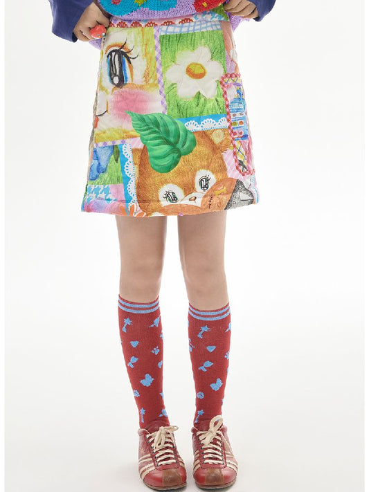 Colorful Childish Collage Printed Half Skirt