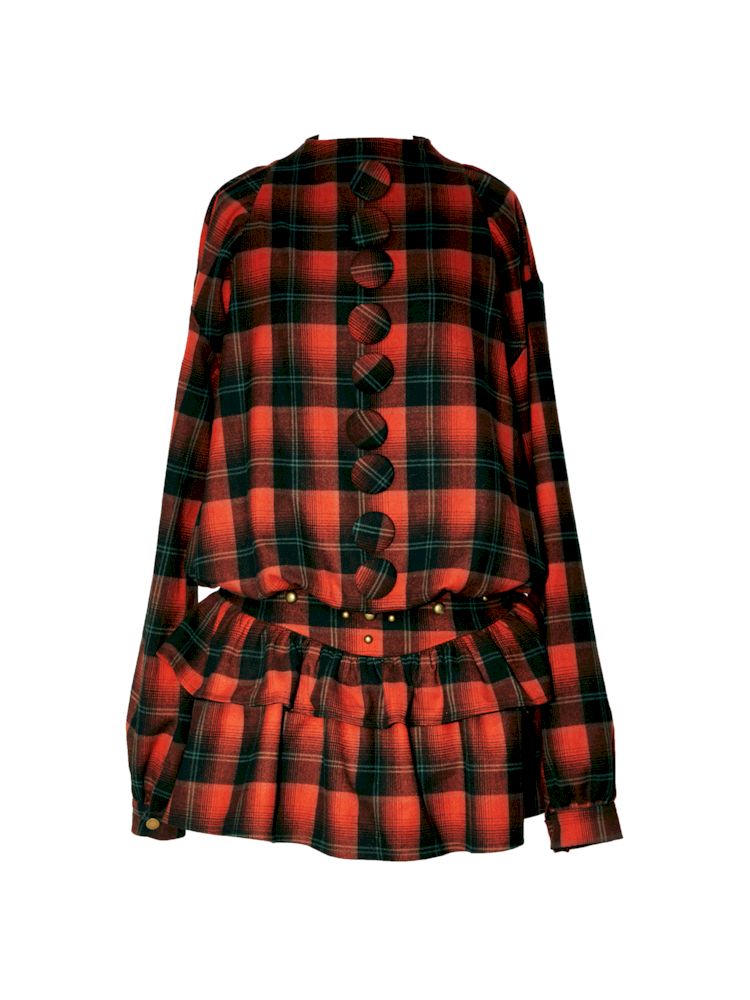 Plaid waist slimming mini cake dress