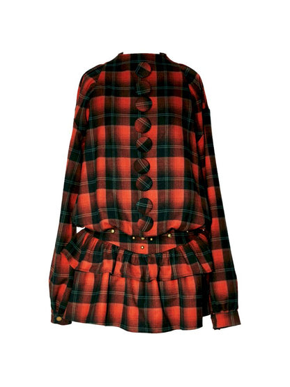 Plaid waist slimming mini cake dress