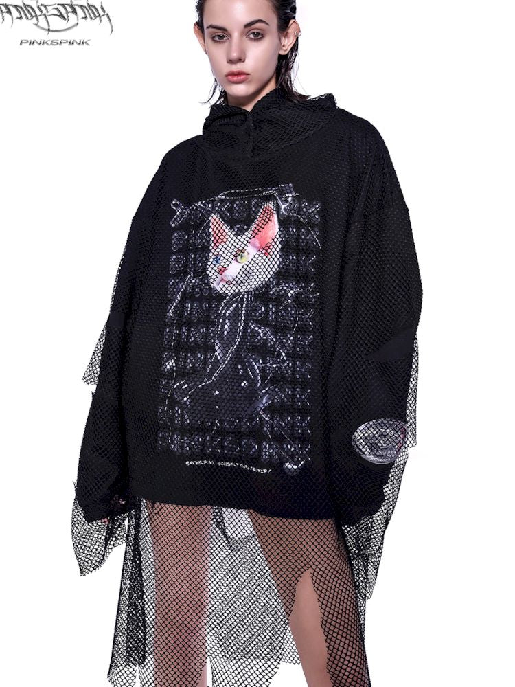 Sphinx Cat Ear Mesh Sweatshirt