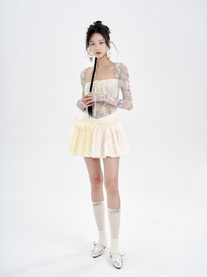 Embroidered Lace Patchwork Puffy Half Skirt