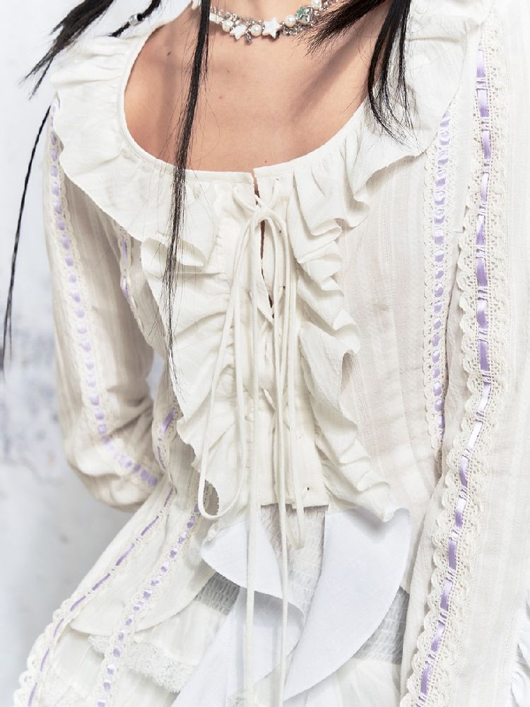 White Cotton Lace Tie Cardigan