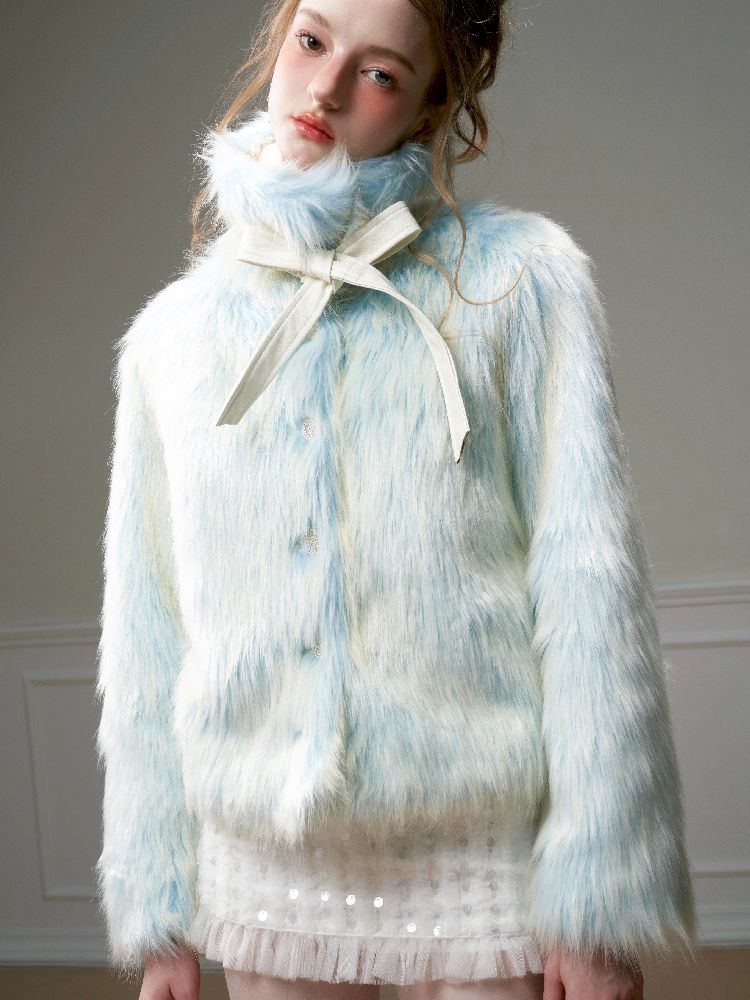 Blue Sweet Warm Fur Long Hair Outer