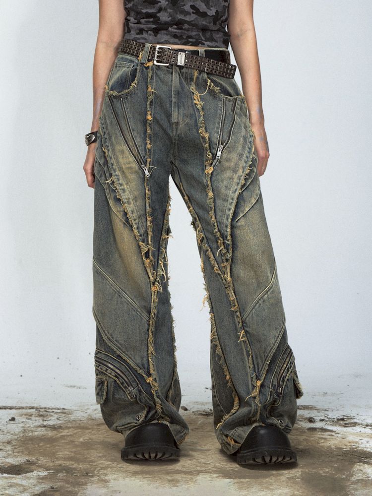 Alien Heavy Duty Destruction Raw Edge Patchwork Jeans