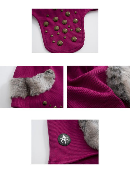 Studded Fur Patchwork Asymmetrical Airplane Hat