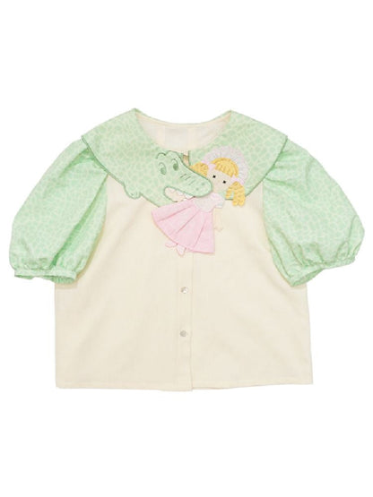 Lolita Embroidered Collar Fun Half Sleeve Shirt