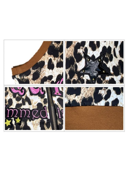 Patent leather embroidered leopard print waistcoat