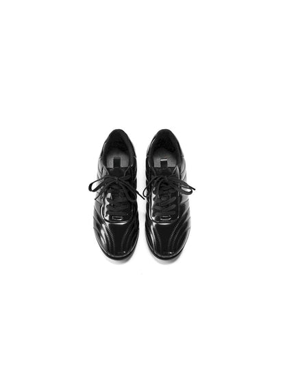 Glossy Black Stand-Up Lace-Up Sneakers