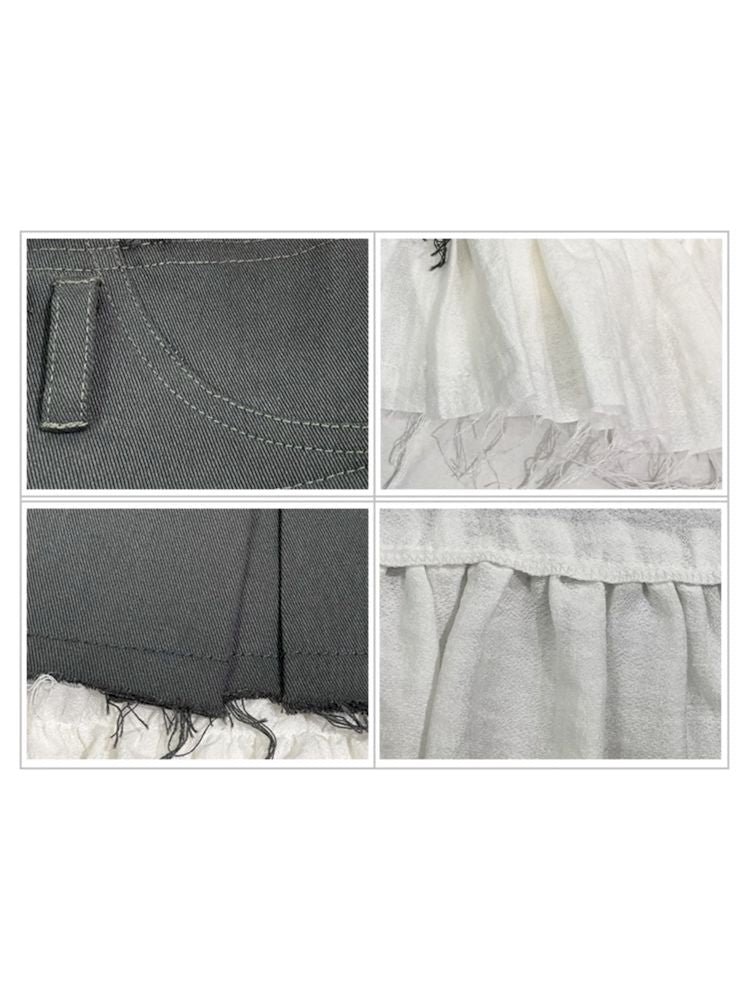 Raw-edge pleated skirt