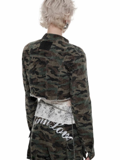 Camouflage short biker jacket