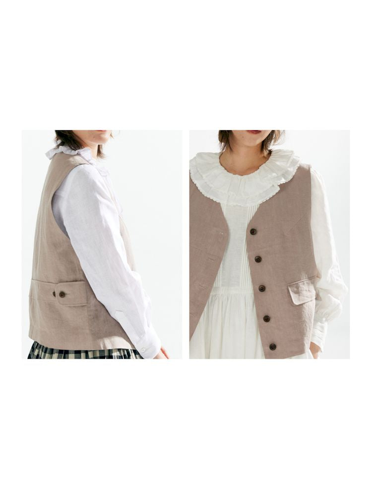 Retro Casual V-neck Linen Vest Jacket