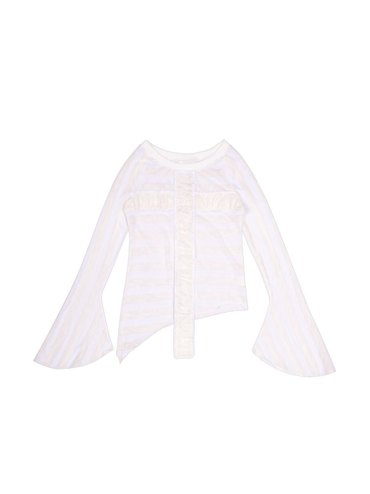 Cross Stripe Long Sleeve Thin Top