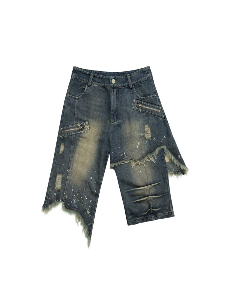 Punk street washed and worn wide-leg jeans