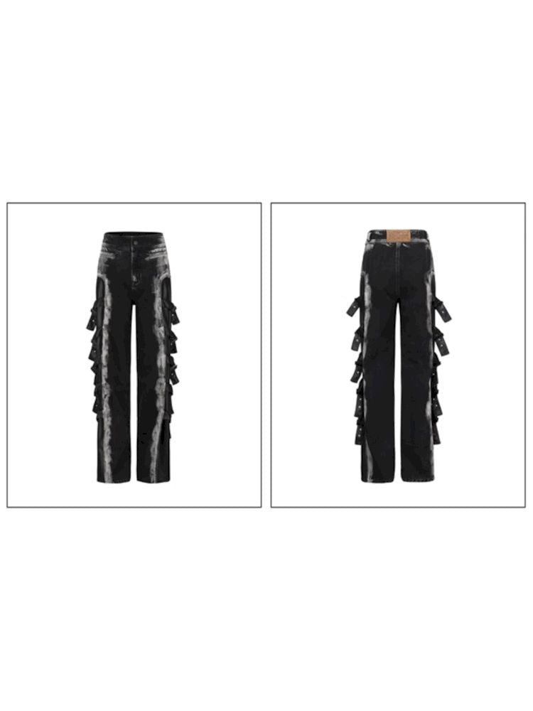 Multi-Part Pleated Denim Trousers