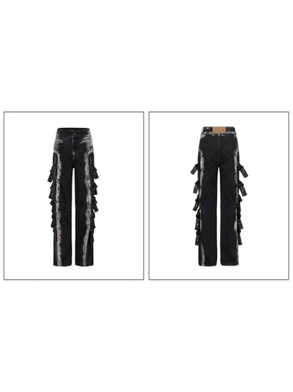 Multi-Part Pleated Denim Trousers