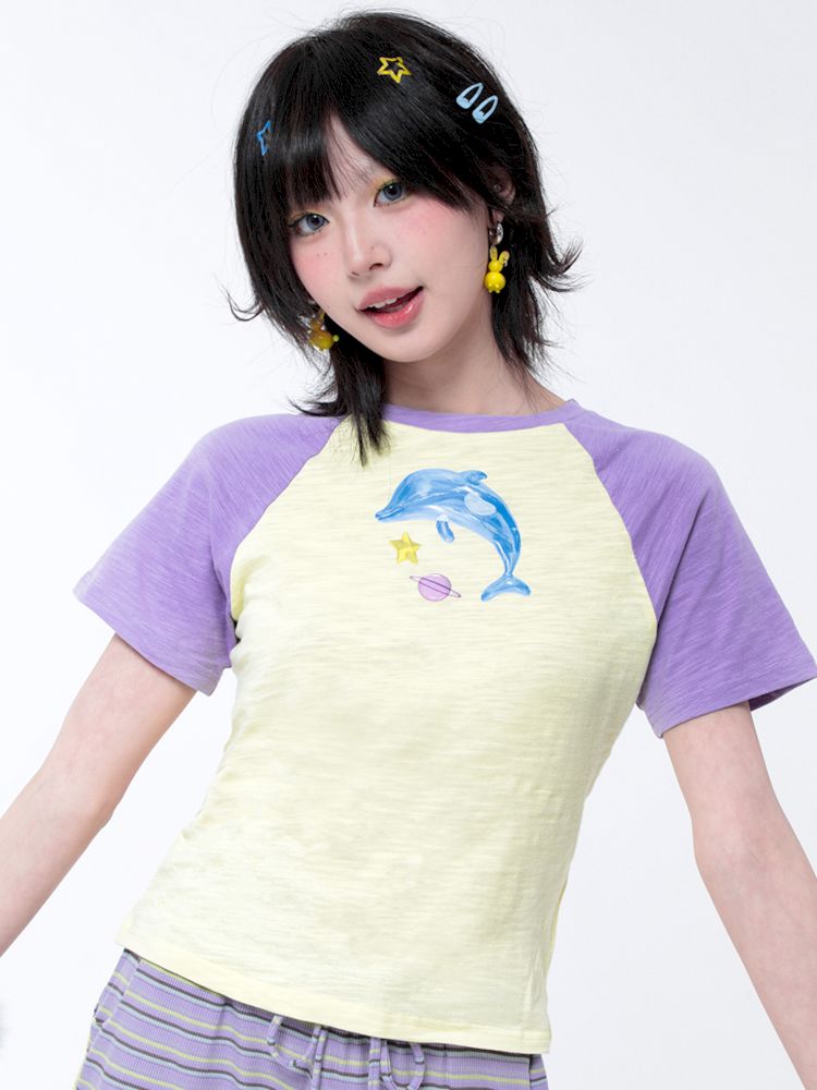 Dopamine Dolphin Plunge Colorblock T-Shirt