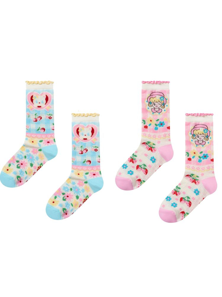 Plaid Cat Beauty Mid-calf Socks