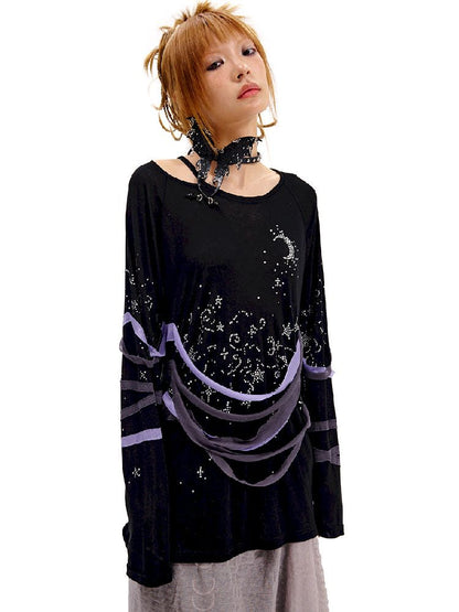 Starry Night Rhinestone Long Sleeve T-Shirt