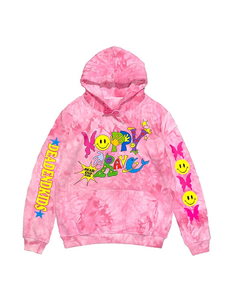 Smiley Pink Tie-Dye Hooded Sweatshirt