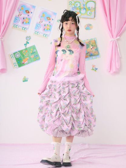 Multi Layered Pleated Metallic Bow Puffy Half Skirt