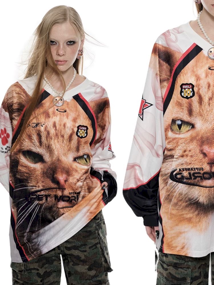 Cat Print Long Sleeve T-Shirt