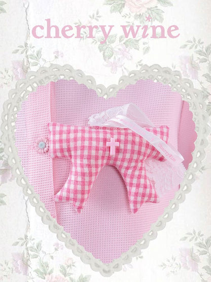 Pink Plaid Cotton Filled Bow Charm