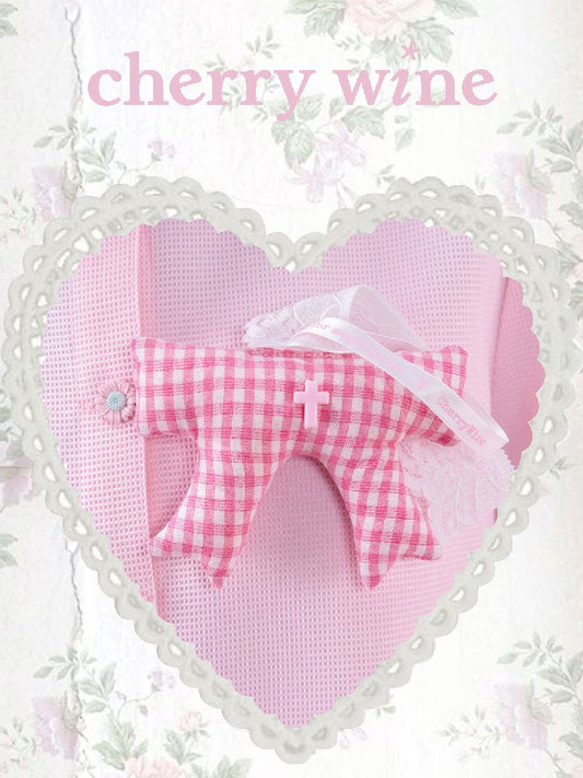 Pink Plaid Cotton Filled Bow Charm