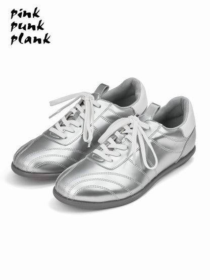 Metallic Silver Lace-Up Sneakers