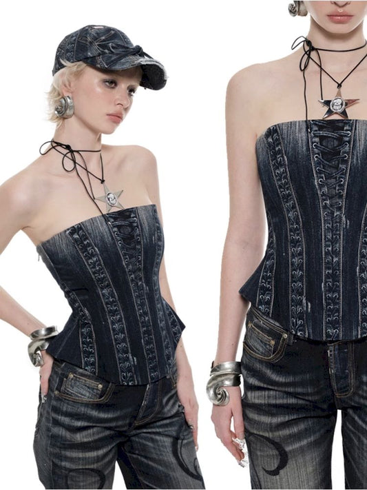 Cowboy Printed Fishbone Corset