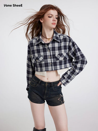 Plaid Top Short Casual Blouse Jacket