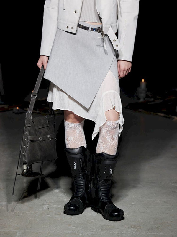 Lace Color Clash Natural Waist Half Skirt