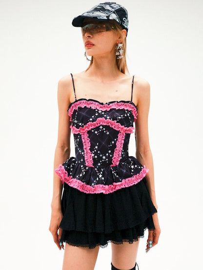 Pentagram Print Fishbone Corset Camisole