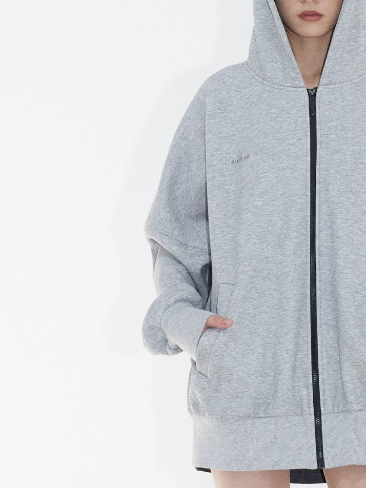 Loose Slouchy Gray oversize Zipper Hooded Sweatshirt