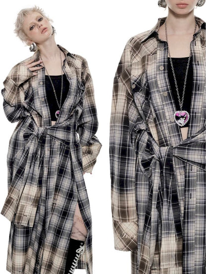 Long Plaid Shirt Style Dress