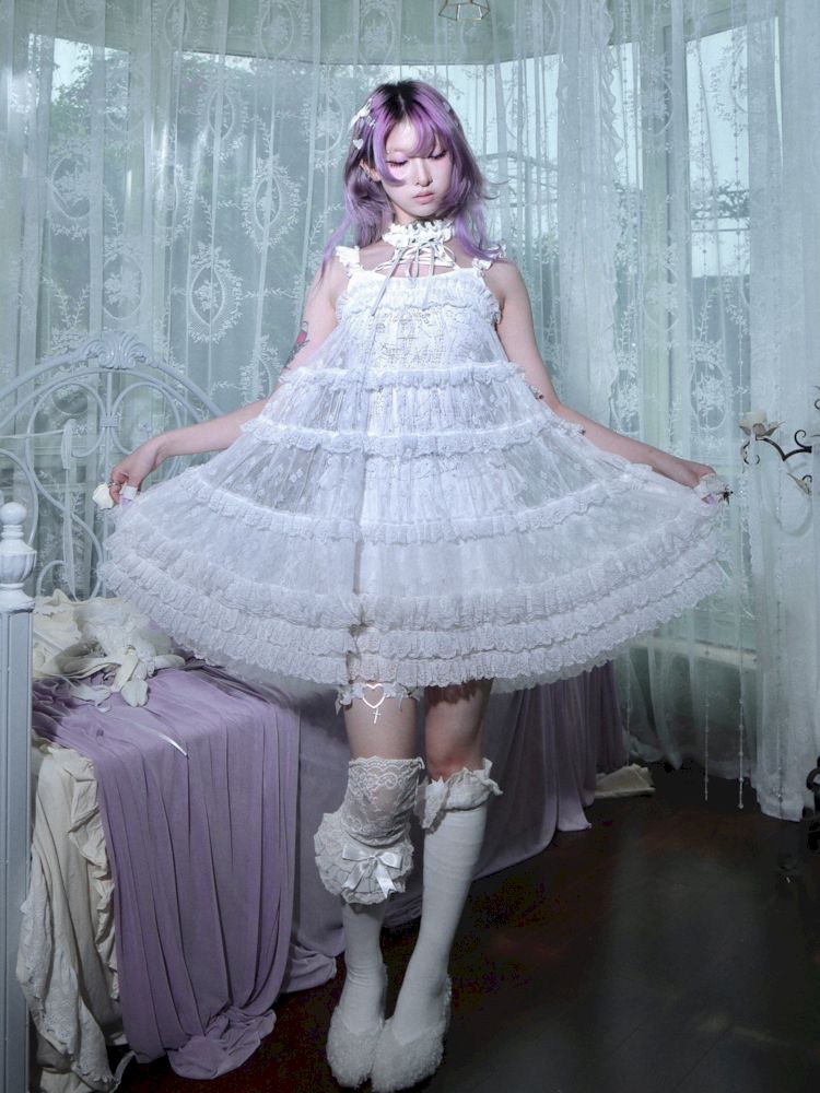 Lace Heavy Angel White Puffy Princess Dress