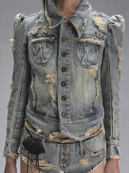 Heavy Duty Washed and Aged Denim Suit