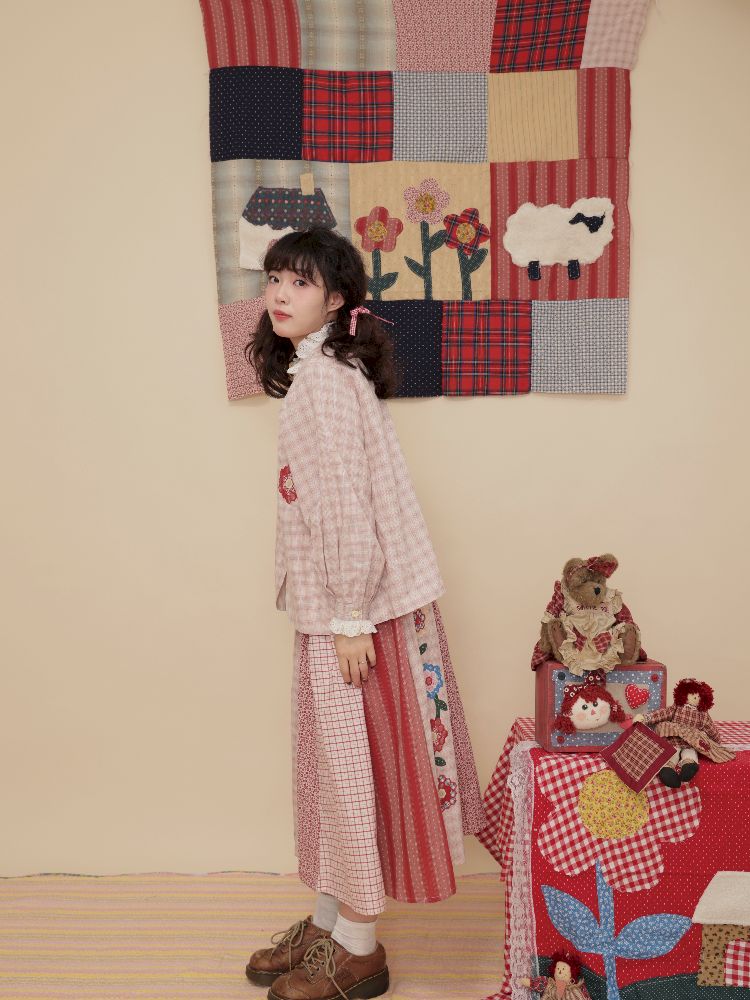 Flower Patchwork Shirt Half Skirt