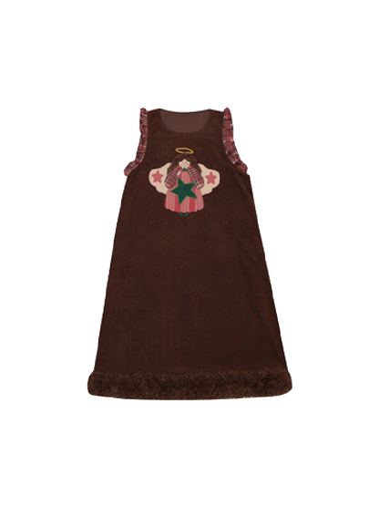 Cherub Color Plaid Appliqué Corduroy Vest Dress