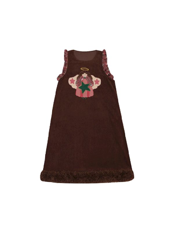 Cherub Color Plaid Appliqué Corduroy Vest Dress
