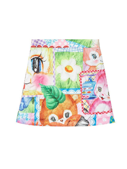 Colorful Childish Collage Printed Half Skirt