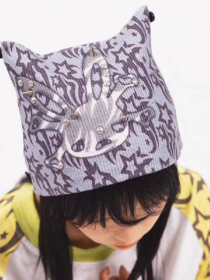 Bunny Skull Printed Knit Cap