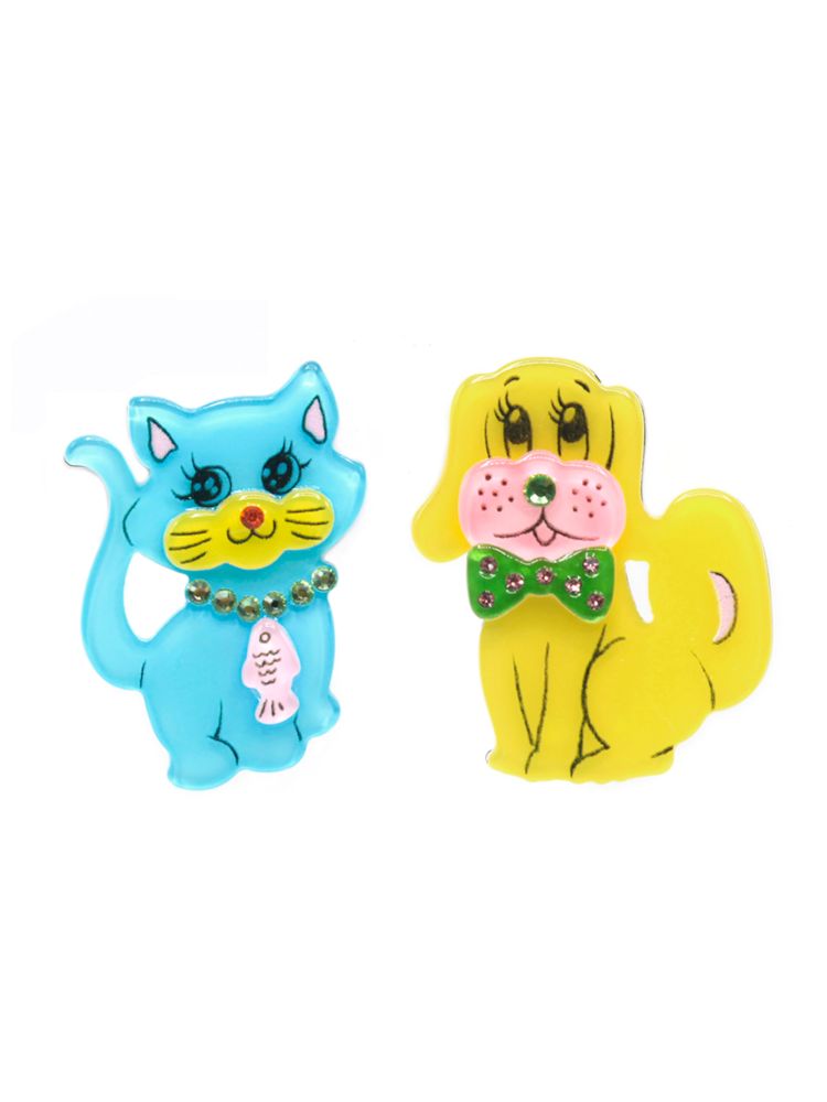 Cat and dog acrylic asymmetrical retro cute earrings