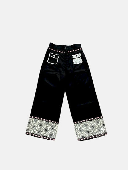 Lace Splicing Pocket 9 Pants