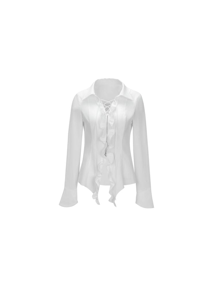 Ruffle Slim Tie Zipper Shirt