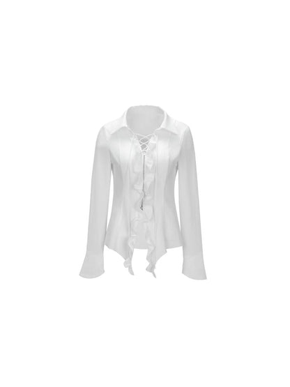 Ruffle Slim Tie Zipper Shirt