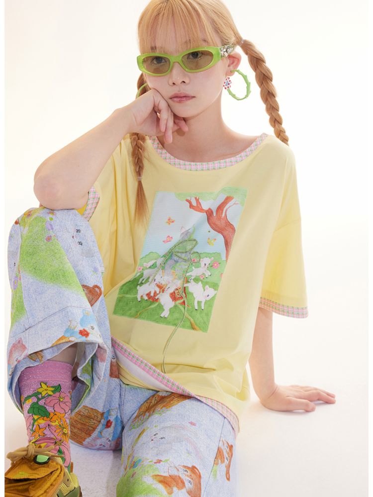 Childish Illustration Applique T-Shirt