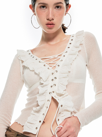 Lace Airy Eye Tie Cardigan