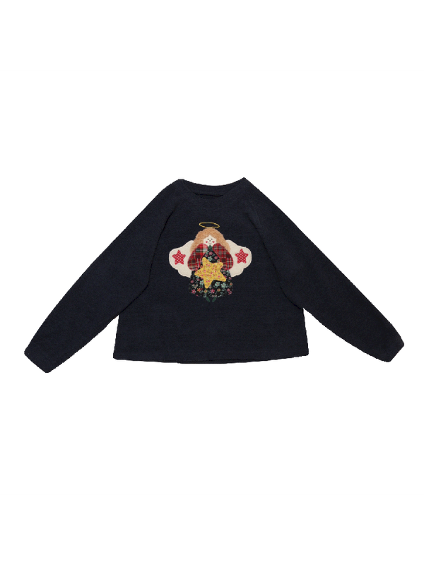 Girly Cherub Appliqued Plush Tibetan Blue Sweater