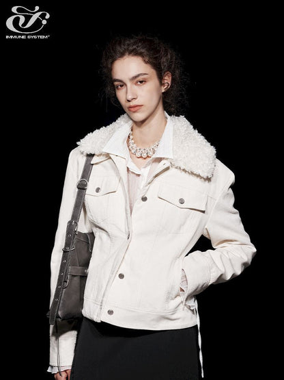 Removable Fur Collar Cotton Corduroy Jacket