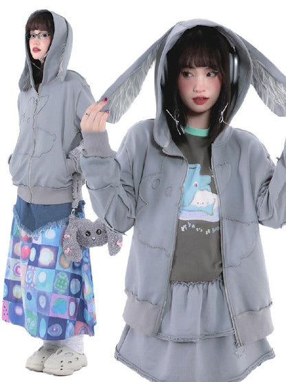 Rabbit Ears Hooded Sweatshirt Cardigan Jacket